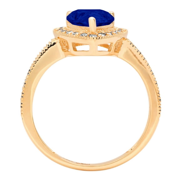 2.36 ct Pear Cut Simulated Blue Sapphire Halo Engagement Ring for Women in 18K Yellow Gold