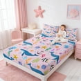 thumbnail image 3 of Manfei Cartoon Whale Starfish Jellyfish Queen Sheet Sets for Girls, Pink Nautical Print Bed Set 4pcs, 1 Flat Sheet, 1 Fitted Sheet and 2 Pillowcases, 3 of 6