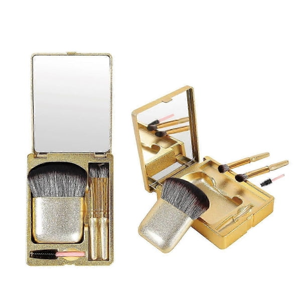 Easy-taken Travel Makeup Brush Set,4pcs Mini Complete Function Cosmetic Brushes Kit (4pcs with mirror) 26s