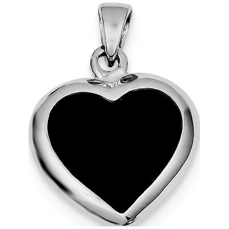 Leslies Fine Jewelry Designer 925 Sterling Silver Onyx & Mother Of Pearl Reversible Heart (19x30mm) Pendant