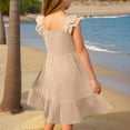 thumbnail image 6 of shoper Spring Dresses for Girls 7-8 Ruffled Sleeve Solid Color Smocked Tiered Elegant Prom Dress Girls Holiday Party Dress Khaki 140, 6 of 6