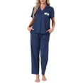 thumbnail image 2 of INSPIRE CHIC Women's Button Up Pajama Sets Short Sleeve Shirt Long Pants Lounge Set Sleepwear 2026 M Navy Blue, 2 of 6