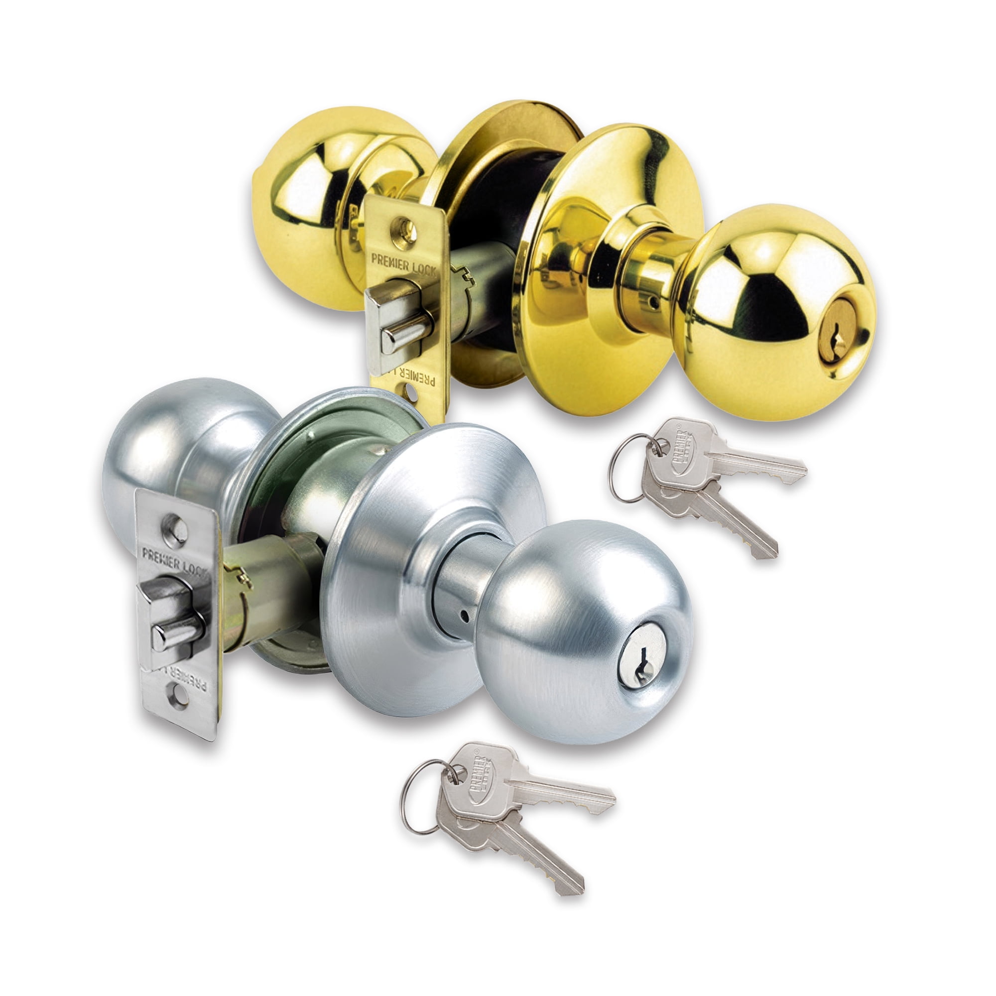 Brass Finish Grade 3 Keyed Storeroom Door Knob With 2 KW1 Keys - Boxed Keyed Alike
