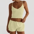 thumbnail image 2 of Womens Pajama Set Suspenders Bow Tank Top Shorts Solid Color Lightweight Pajamas Yellow, 2 of 5
