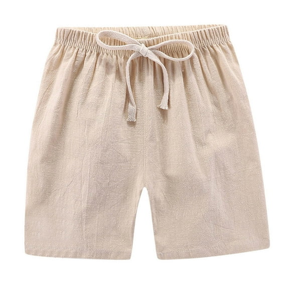 LNWUY (2-8 Years) Children's Baby Shorts Summer Thin Children Sports Leisure Solid Color Cotton and Linen Boys Shorts Beige 6-7Years