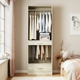 thumbnail image 4 of iSunirm 23.6'' Closet System, Freestanding Closet Organizer with Drawer, Hanging Rod & Pants Rack, Closet Storage Unit for Bedroom or Walk-in Closet, White Oak, 4 of 7