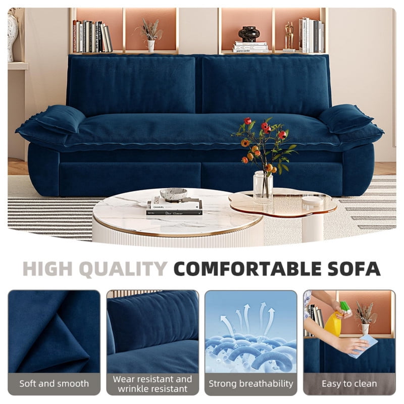 3-in-1 Velvet Convertible Sleeper Sofa, Queen Size Pull Out Chaise Sofa Bed, 73.2''W Deep Seat Loveseat Couch