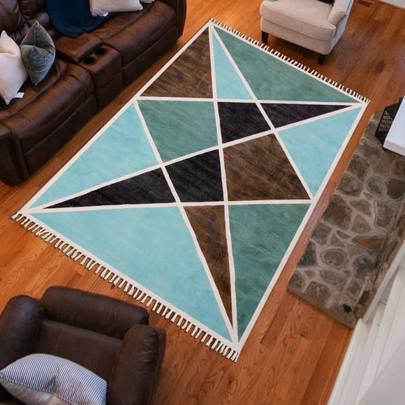 Casavani Hand Woven Bohemian Garden Area Rug, Blue 6x8 feet