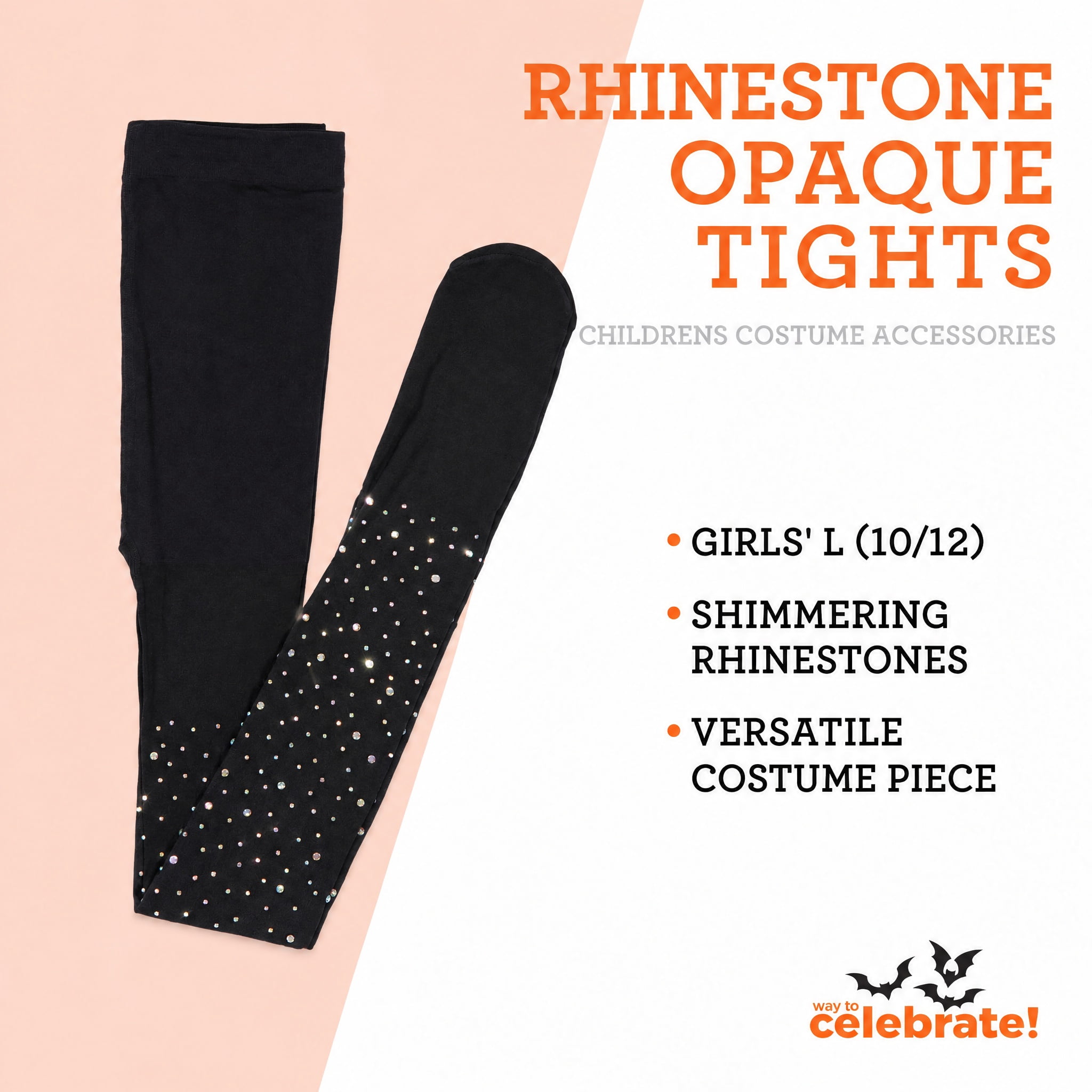 Rhinestone Opaque Tights Costume Accessory for Children, Black, L (10/12), Halloween by Way To Celebrate