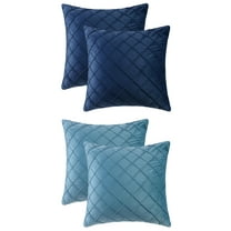 Unique Bargains 4Pcs Velvet Geometric Textured Pillow Covers Home Decor Cushion Covers Navy Blue/Blue 18" x 18"