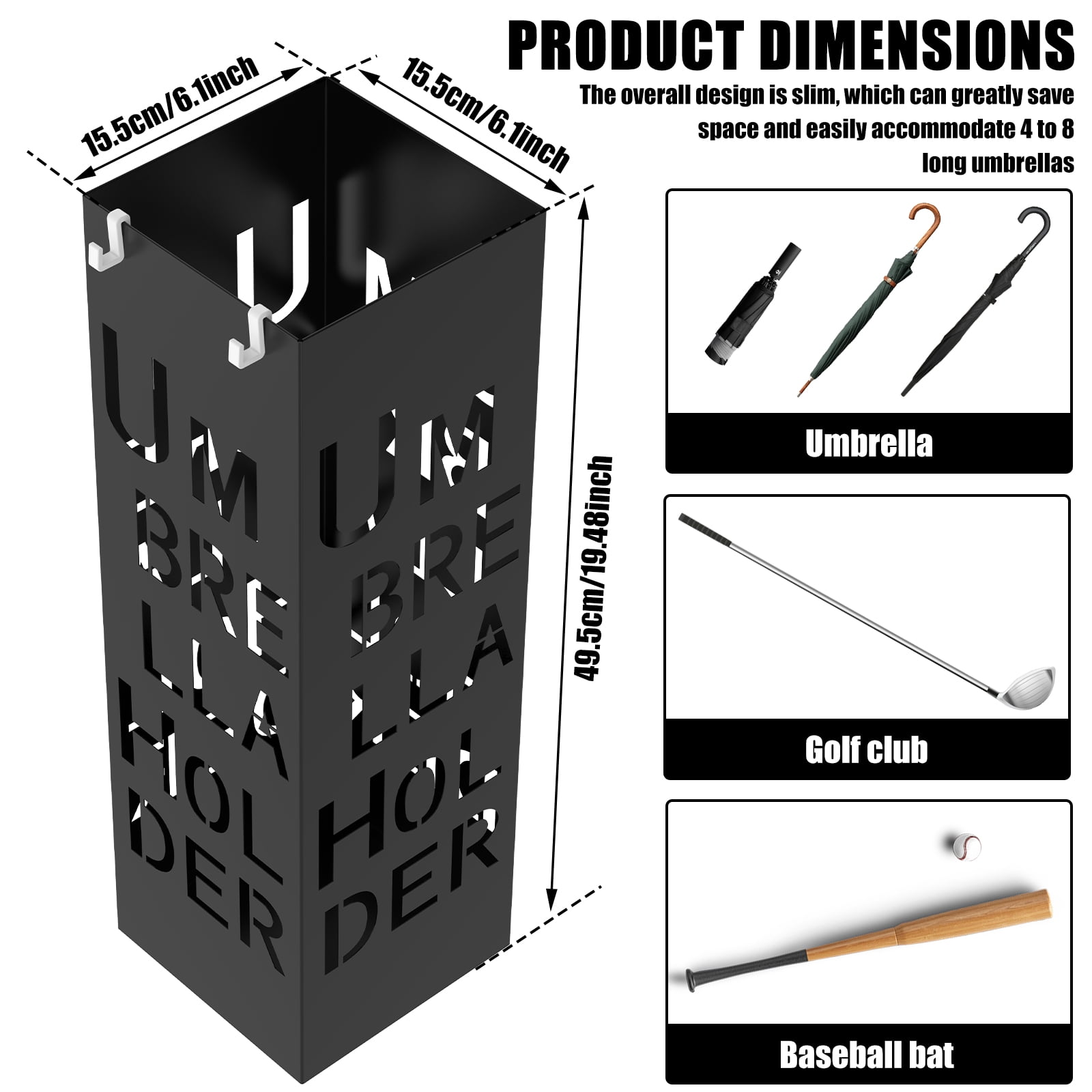 Toorise Slim Umbrella Stand Metal 19.5x6.1x6.1 Inch Freestanding Hollow Holder for Entryway Hallway Office Rustproof Space Saving Umbrella Rack