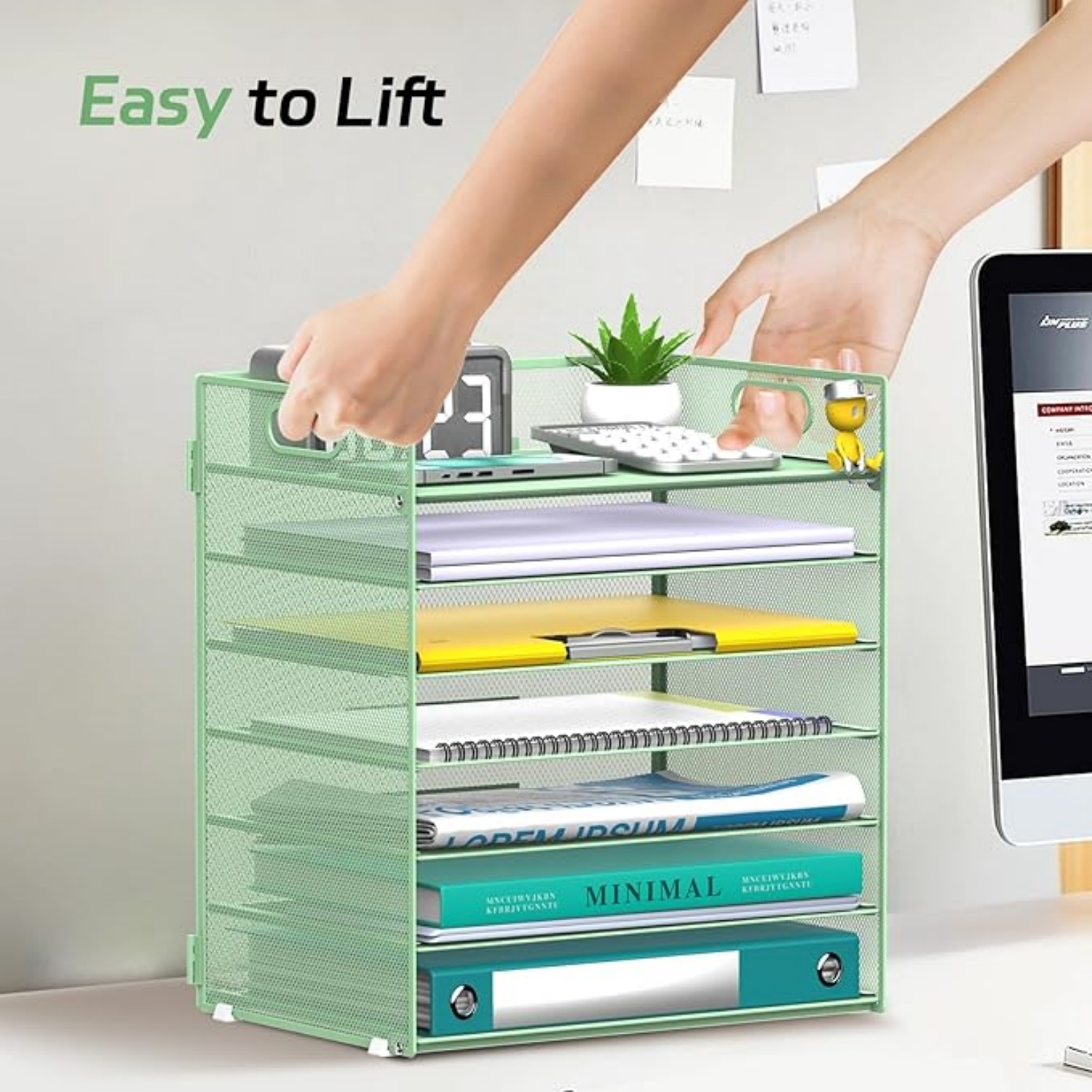 INTIGE 7 Tier Paper Organizer, Mesh Desktop File Holder with Handles for Office