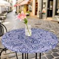 thumbnail image 4 of Purple Navy Blue Fitted Tablecloth with Elastic Edged, Round Table Cloth for Dining Table, Retro Botanical Abstract Art Waterproof Oil Proof Table Cover for Indoor Outdoor 55"-60", 4 of 8