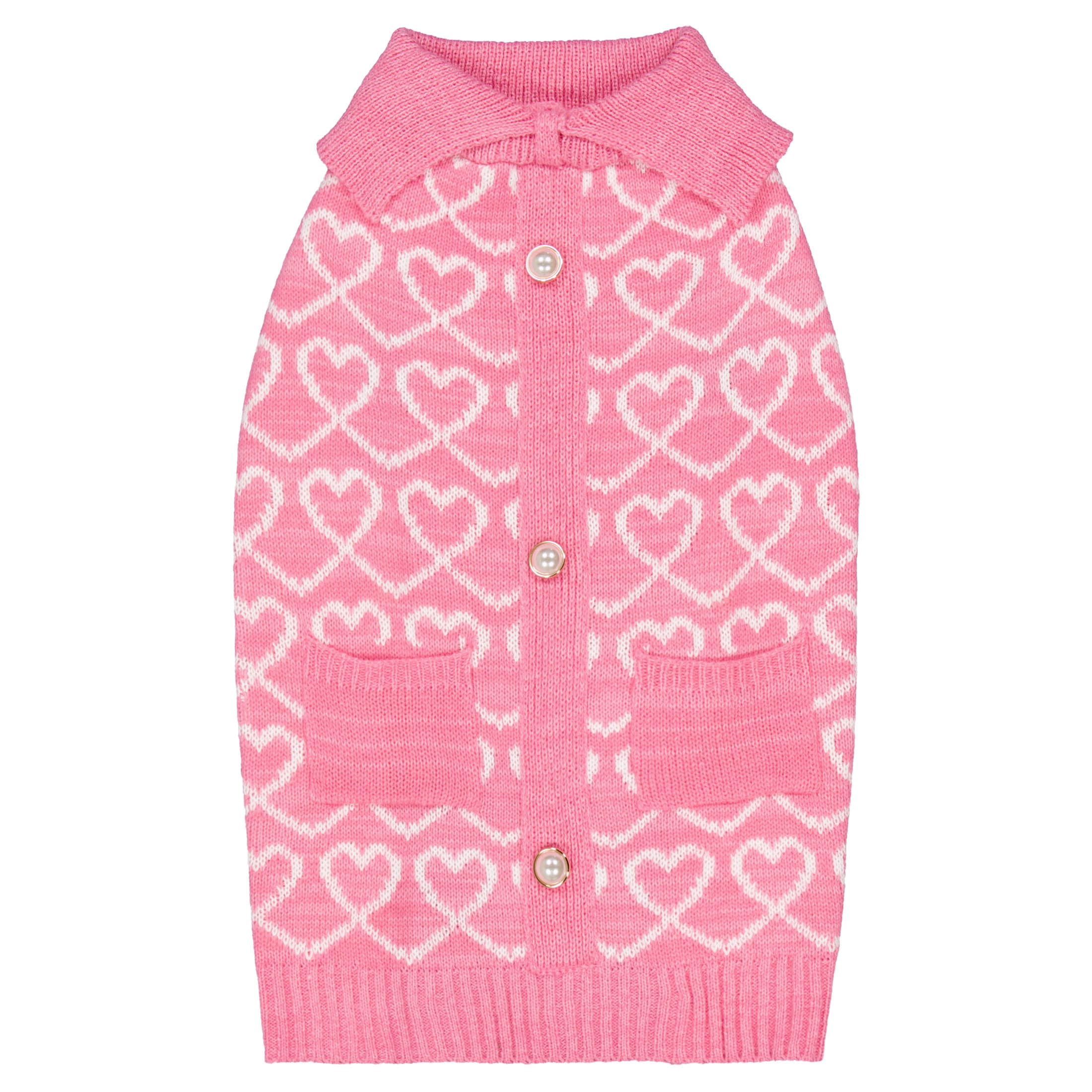 Vibrant Life Sweater for Dogs, Hearts with Pearl Buttons, Pink, L