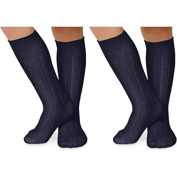 Jefferies Socks Girls Cable Knit Cotton Knee High Socks 2 Pair Pack
