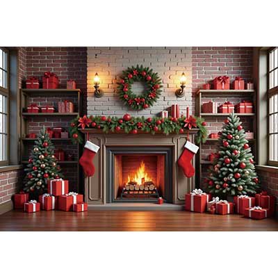 Childr Christmas Fireplace Tree Photography Backdrop Pine Tree Teddy Bear Background Baby Studio Photoz Accessories