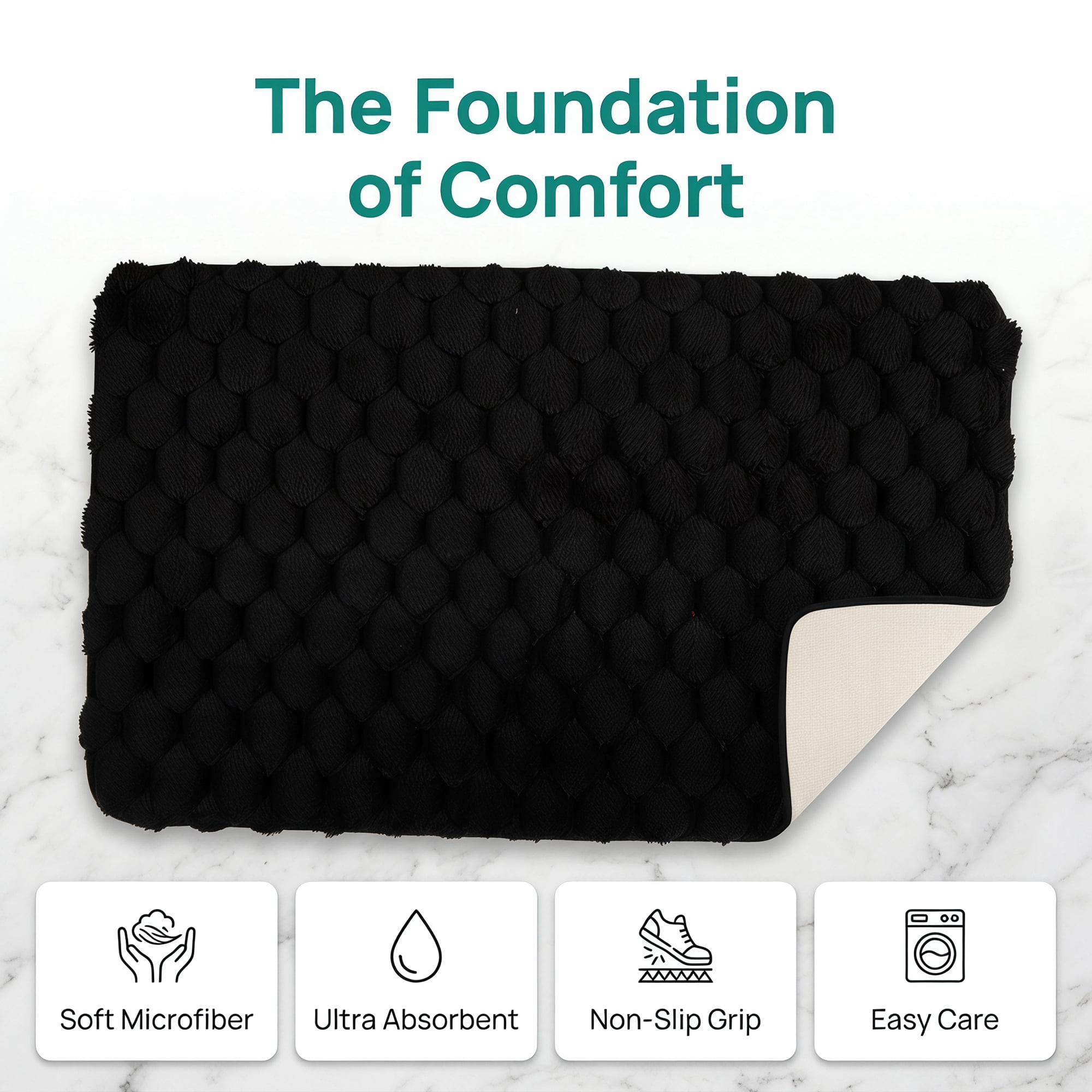 Unique Bargains Luxury Ultra Soft Absorbent Microfiber Bath Mat Non Slip Black 24" x 16"