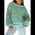 thumbnail image 1 of Suéter Vintage A Rayas para Mujer, Cuello Redondo, Larga, Corte en Bloque de Color, Informal, Holgado, de Punto Verde S, 1 of 9