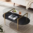 thumbnail image 1 of Rectangle Coffee Table Mid-Century Modern Design L W x H for Living Room - Structure Amber Glass Top and Walnut MDF Shelf Sleek Conical Metal Legs with Gold Finish, 1 of 9