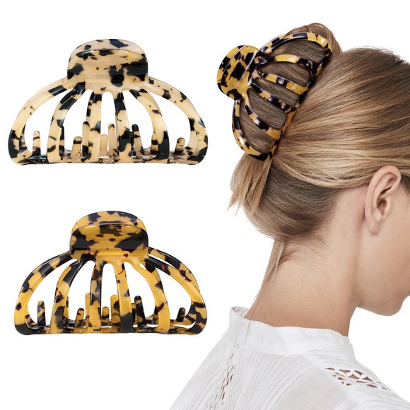 Shinowa - Pinzas para el pelo, 2 unidades, estilo bohemio, con forma de concha de tortuga, pinzas para el pelo, sujeción fuerte, pinzas para la mandíbula, para cabello grueso, accesorios para el cabel