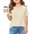thumbnail image 2 of CFLVAEK Girls Short Sleeve T Shirts Kids Summer Pleated Tops Casual Crewneck Tees Solid Color Shirts for Beach Vacation Beige Size 3 Years, 2 of 6