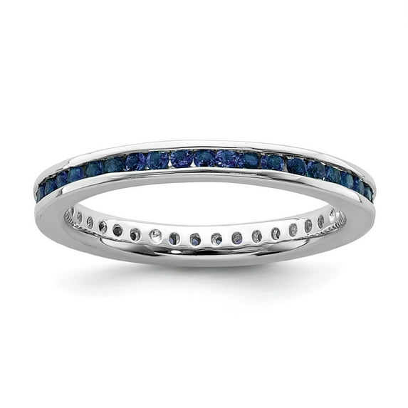 Solid 925 Sterling Silver Stackable Created Sapphire Blue September Gemstone Ring Eternity Band Size 7