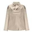 thumbnail image 3 of USSUMA Women's Champagne Satin Cowl Neck Long Sleeve Blouses, Satin Silky Cowl Neck Drape Ruched Front Long Sleeve Blouse Shirt Online Shopping, 3 of 6