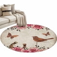 thumbnail image 2 of Pink Roses Birds Vintage 3ft Area Rug, Spring Floral Butterflies Washable Non-Slip Small Round Rugs for Entryway Bedroom Kitchen, Soft Circle Carpet for Dining Room, Playroom Nursery Rug, 2 of 9