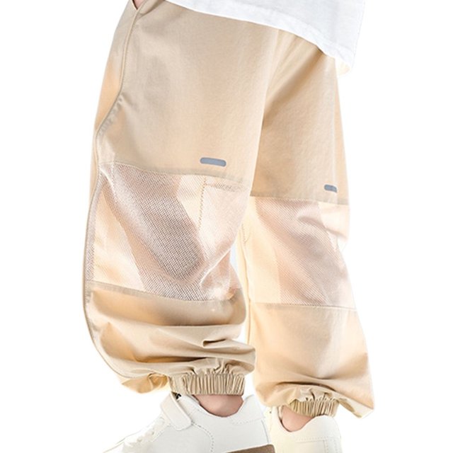 WERYOUNG Girls Boys Cargo Pants Spring Summer Comfortable Solid Color Stretch Elastic Waist Wide Leg Mesh Jogger Pants With Pockets Baby Leisure Sweat Pants,Khaki,4-5 Years