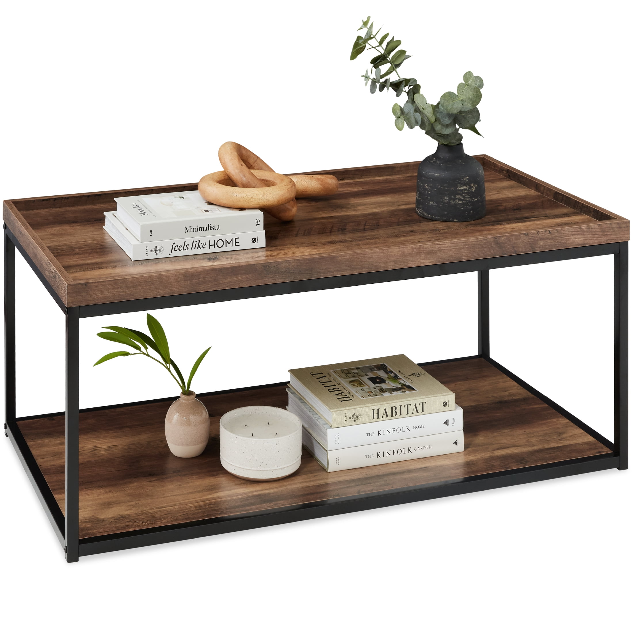 Best Choice Products 44in 2Tier Rectangular Tray Top Coffee Table