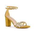 thumbnail image 1 of BLISSFUL STEP Women's Rhinestone Ankle Strap Chunky Heel Sandals Yellow (Size 11), 1 of 6
