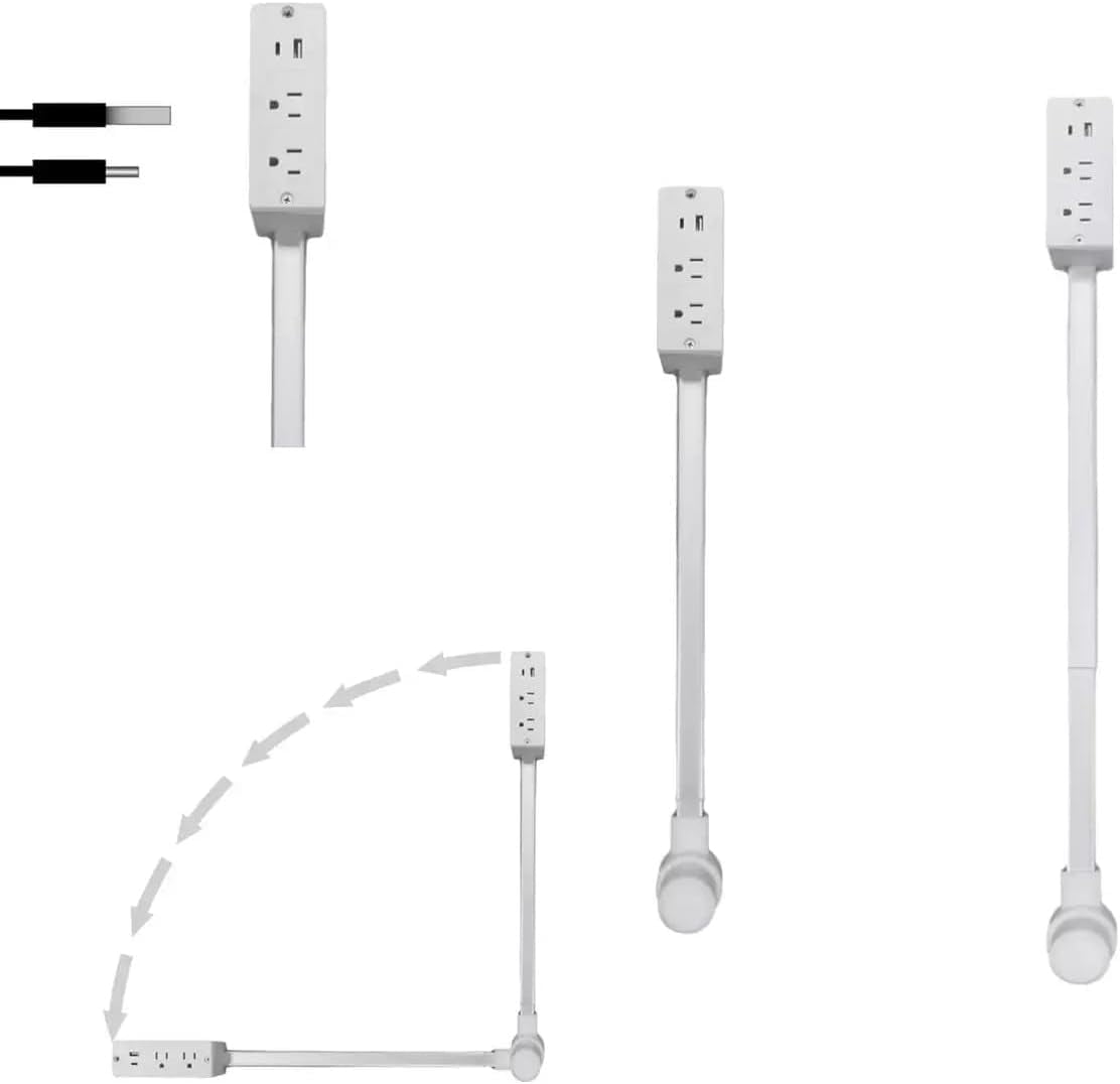 Electrical Outlet Extender Features USB-A, USB-C, and 2 AC Electrical Outlet Extender Stick for Hard to Reach Spaces Extends 22" - 27", Rotates 180°, Use Behind Couches, Nightstands, Desks, and More