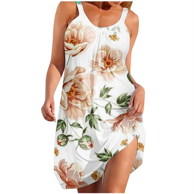 Vestido de verano para mujer, estampado, sin mangas, con cuello, sexy, informal, fluido, para la playa OAVQHLG3B Store lin121212