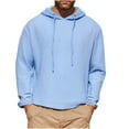 thumbnail image 2 of Men's Linen Hooded Long Sleeve Top Shirt Pullover with Drawstring Casual Loose Fit Solid Color Plain Basic Streetwear Loungewear Travel Outfits Modern Fashion Essential | AESTIVO,Blue L, 2 of 8