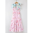 thumbnail image 5 of Women's Pink Floral Print Knotted Shoulder Smocked Maxi Dress for Summer | [ZhiHiMeRi] | (US 16-18)XL, 5 of 11