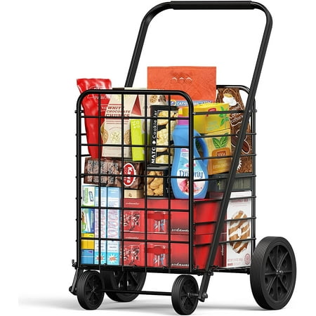 Shopping Cart for Groceries with 176LBS 91L Large Capacity  Heavy Duty Grocery Cart with Wheels  Folding Utility Shpping Cart on Wheels for Groceries  Laundry  Pantry  Garage