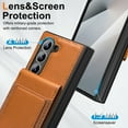 thumbnail image 6 of Compatible with Samsung Galaxy Z Fold7 Wallet Phone Case,Built-in Tempered Glass Screen Protector,With Card Holder,Back Flip Kickstand,PU Leather Shockproof Rugged Phone Case,Brown, 6 of 7