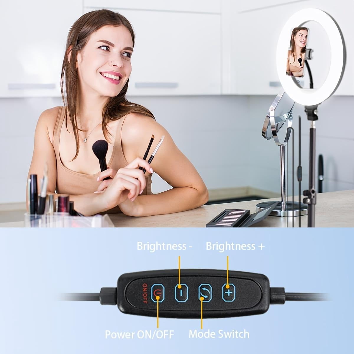 UEGOGO 10" Ring Light w/43" Tripod & Phone Holder - Adjustable LED for Live Stream/Makeup/YouTube/TikTok