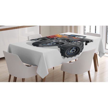 

Monster Truck Tablecloth Cartoon Truck Enormous Wheels and Flames on Front Body Rectangular Table Cover for Dining Room Kitchen 60 X 90 Inches Charcoal Grey Yellow Vermilion by Ambesonne