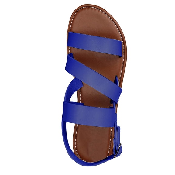 ShiShine Womens Round Toe Roman Flat Sandals Ankle Strap Lightweight Comfort Casual Summer Beach Outdoor Shoes