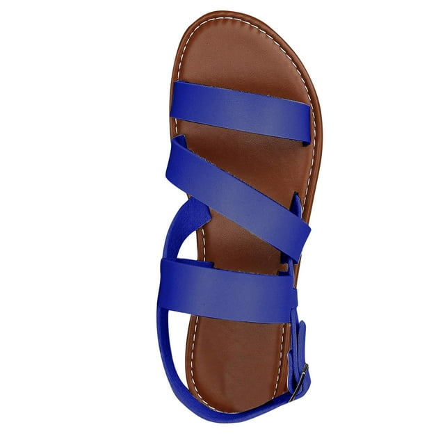 Nouvelles Sandales d'Été Mode Tête Ronde Plage Romaine pour Femmes Sandales pour Femmes Bleues 39