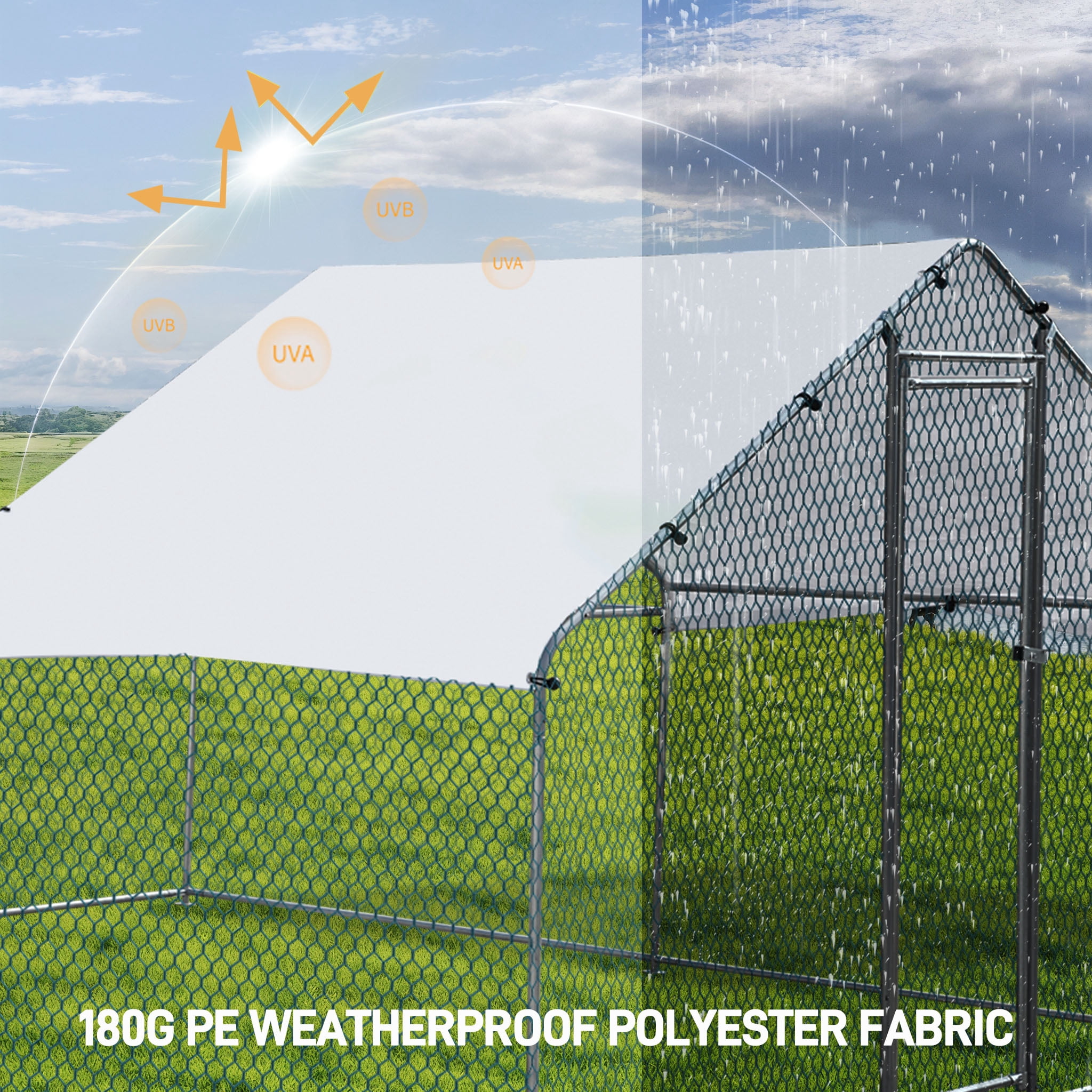 Large Peak Walk-in Chicken Coop, Heavy Duty Metal Chicken Run for Chickens with Waterproof and Anti-UV Cover, for Outdoor and Yard Farm Use, 9.8' x 6.5' x 6.5'