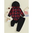 thumbnail image 3 of Elippeo Baby Boy 2 Piece Outfit 3M 6M 12M 18M 24M Plaid Long Sleeve Hooded Rompers and Elastic Pants Set Fall Spring Clothes, 3 of 10