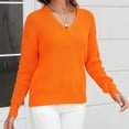 thumbnail image 3 of Odeerbi Winter Solid Color V Neck Sweaters For Women Fashion 2025 Casual Comfortable Pullover Sweater Long Sleeve Blouse Orange, 3 of 5