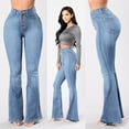thumbnail image 3 of Aayomet Women Jeans Women Mid Rise Distressed Flare Wide Leg Jeans Ripped Hole Denim Pants,Blue M, 3 of 4