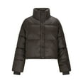 thumbnail image 6 of RYRJJ Women's Winter Cropped Puffer Jacket Stand Collar Zip Up Warm Quilted Jacket Short Down Coat Outerwear with Pockets(Coffee,L), 6 of 9