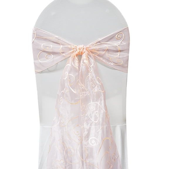 Wedding Linens Inc. (10pcs) 8'' x 108'' Embroidered Organza Sheer Chair Sashes Chair Bow Ties - Blush Pink