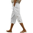thumbnail image 2 of Uqiangy Cotton Linen Capris For Women Summer Pants For Women 2025 Pants For Summer Women Light Weight Pants For Womens Seersucker Pants Capri Linen Pants For Women Linen Pants For Women White 2XL, 2 of 7