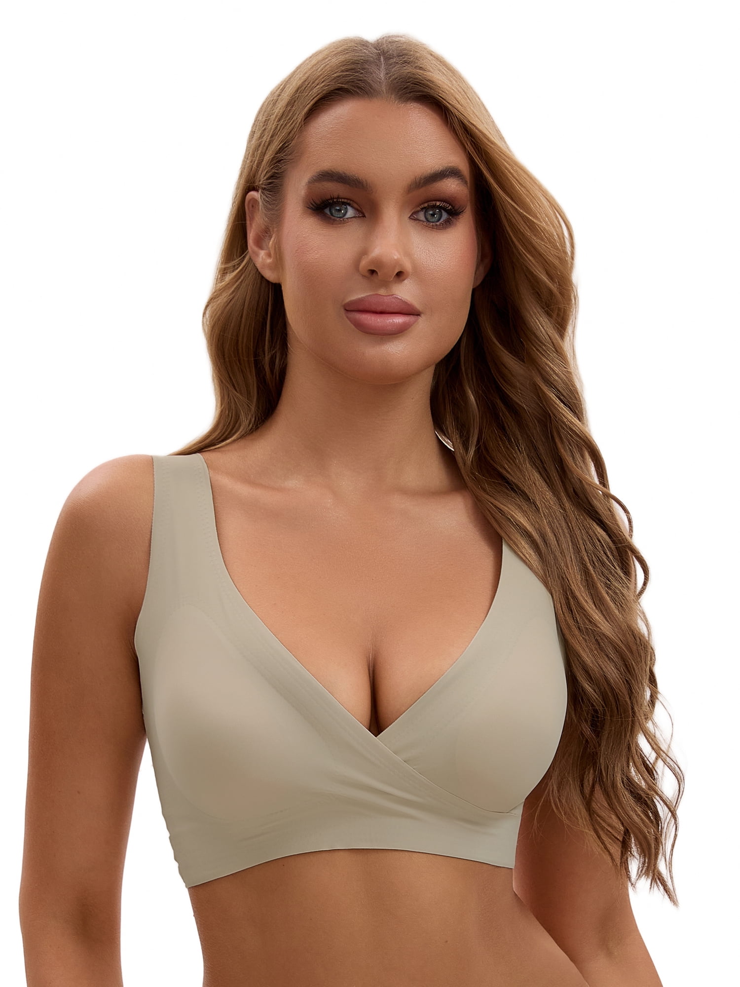 Unique Bargains Women's Nursing Crossover Wirefree Maternity Bra M Light Brown