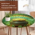 thumbnail image 4 of Saint Patrick's Day Round Tablecloth, Fitted Table Cover with Elastic for 36"-44" Round Tables, Rainbow Gold Coin Green Lucky Leaves Table Cloth Outdoor Indoor Dinning Party Waterproof Tablecloths, 4 of 7